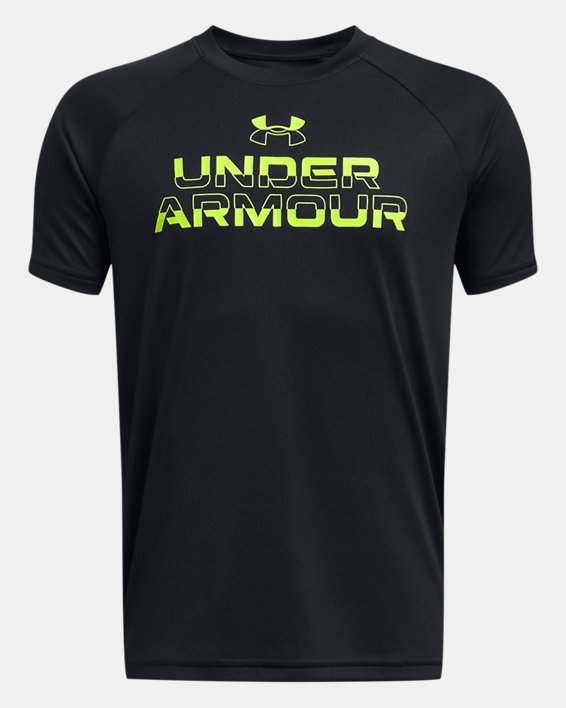 Boys' UA Tech™ Split Wordmark Short Sleeve, Black, pdpMainDesktop image number 0